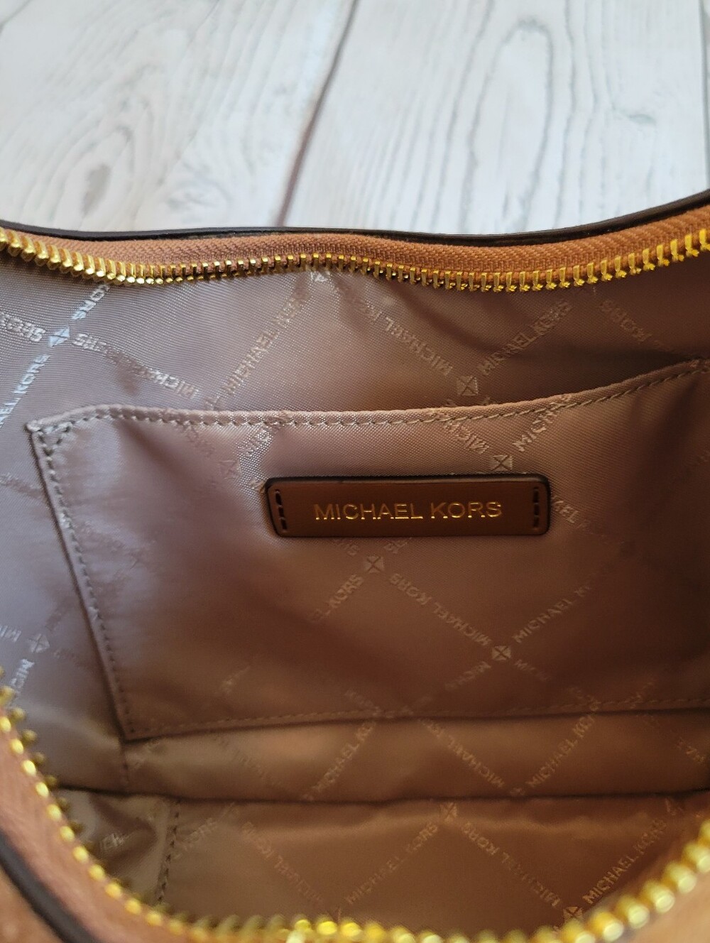 Michael Kors Tan Preston Suede and Leather Crescent Shoulder Bag - Picture 7 of 9